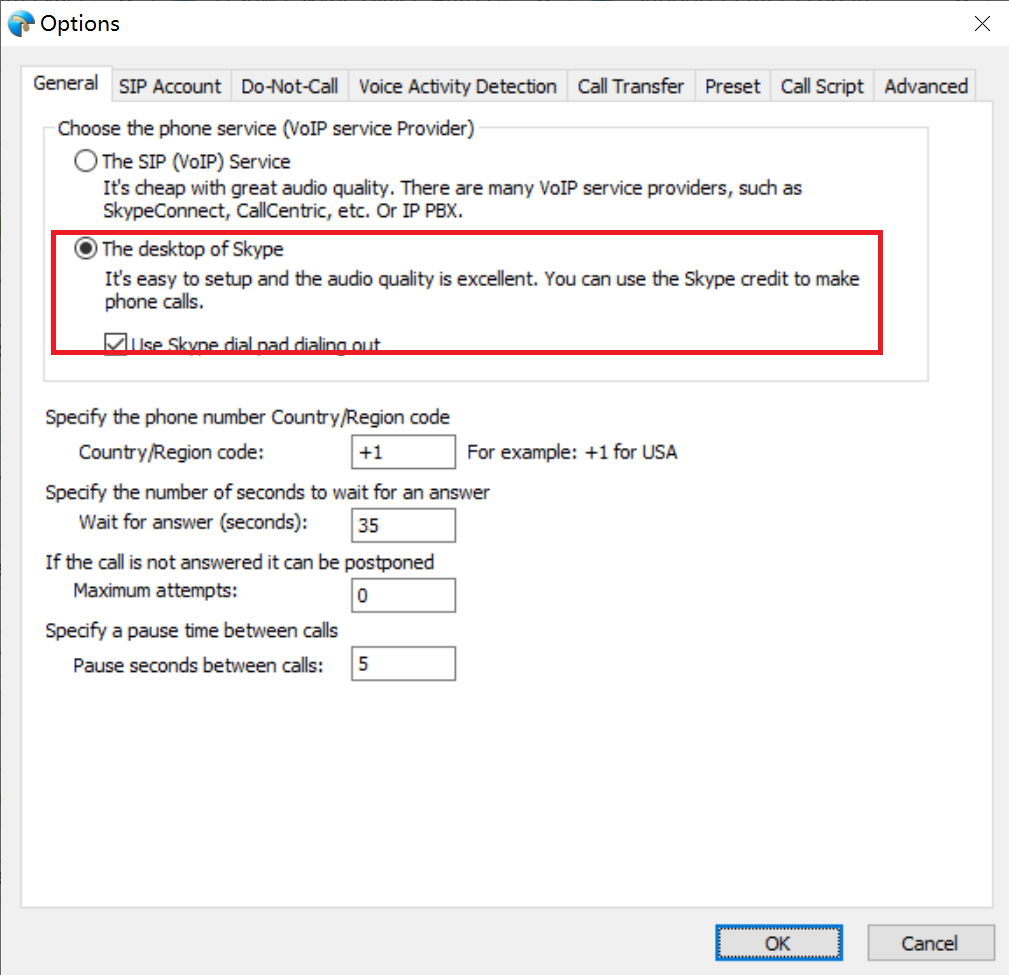 auto dialing use Skype